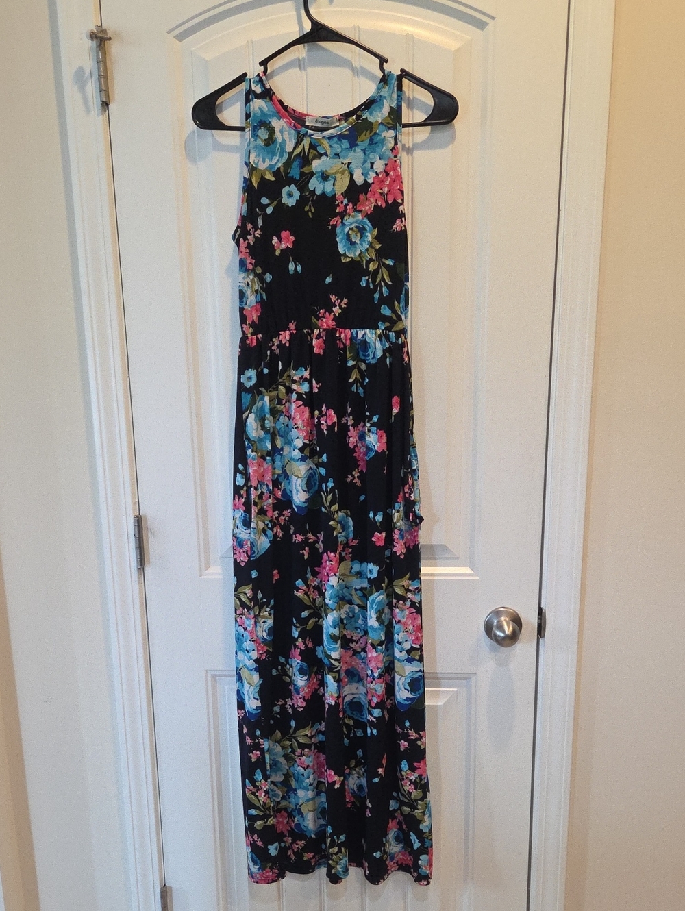 Navy Floral Maxi Dress with Blue & Pink Blooms